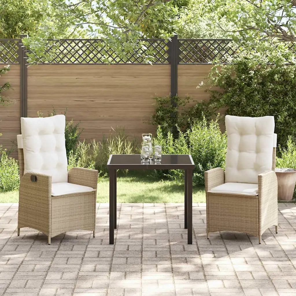Set da Pranzo per Giardino con cuscino 3 pcs Beige polyrattan 3380505