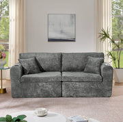 Divano relax 2 posti in chenille grigio con USB; tasche laterali; portabicchieri e cuscini