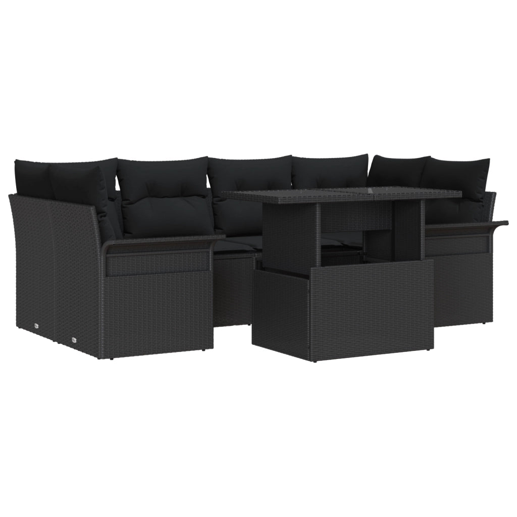 Set Divani Giardino  7 Pezzi con Cuscini Polyrattan Nero