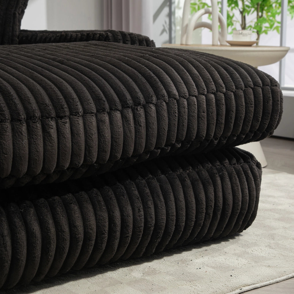 Méridienne Poltrona con 3 Cuscini, Design Ergonomico e senza Montaggio, in Velluto a Coste Nero 125 × 155 × 63 cm
