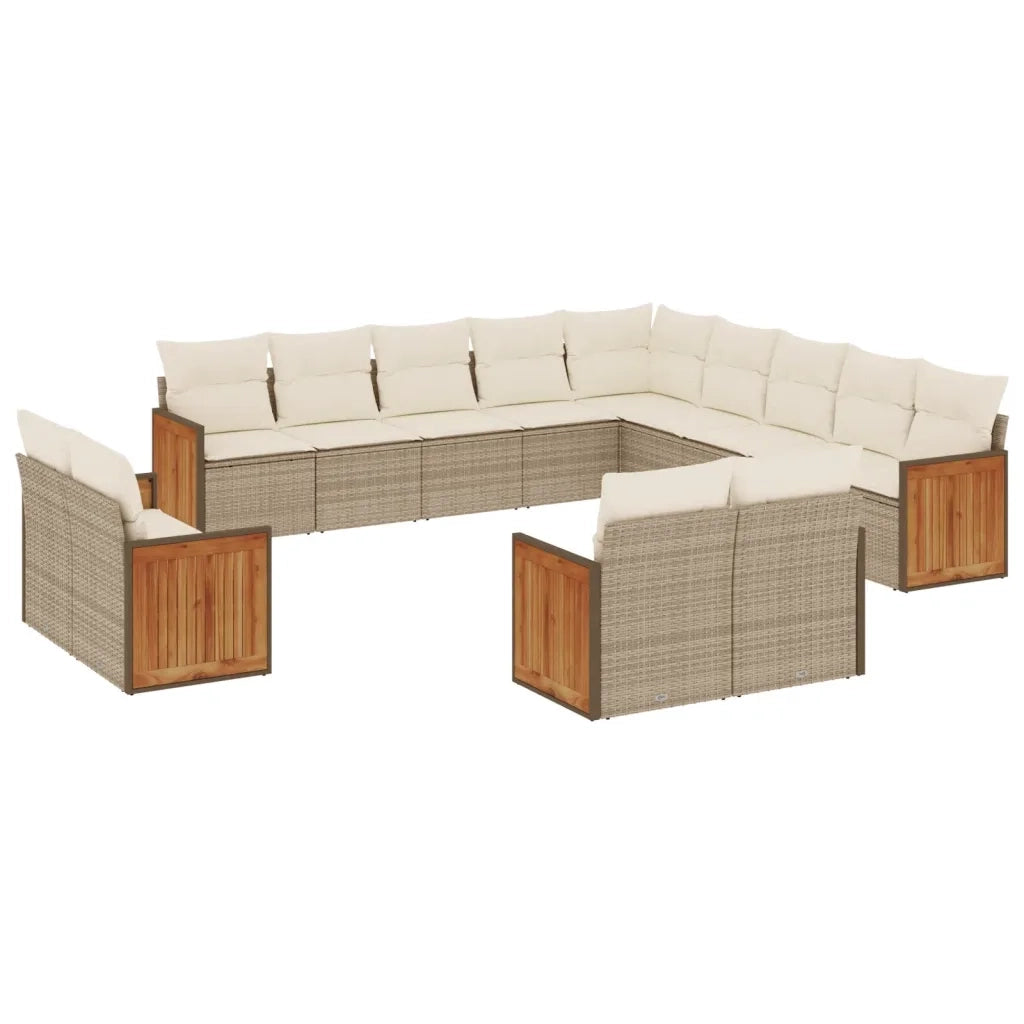 Set Divano da Giardino 13 pz con Cuscini Beige in Polyrattan