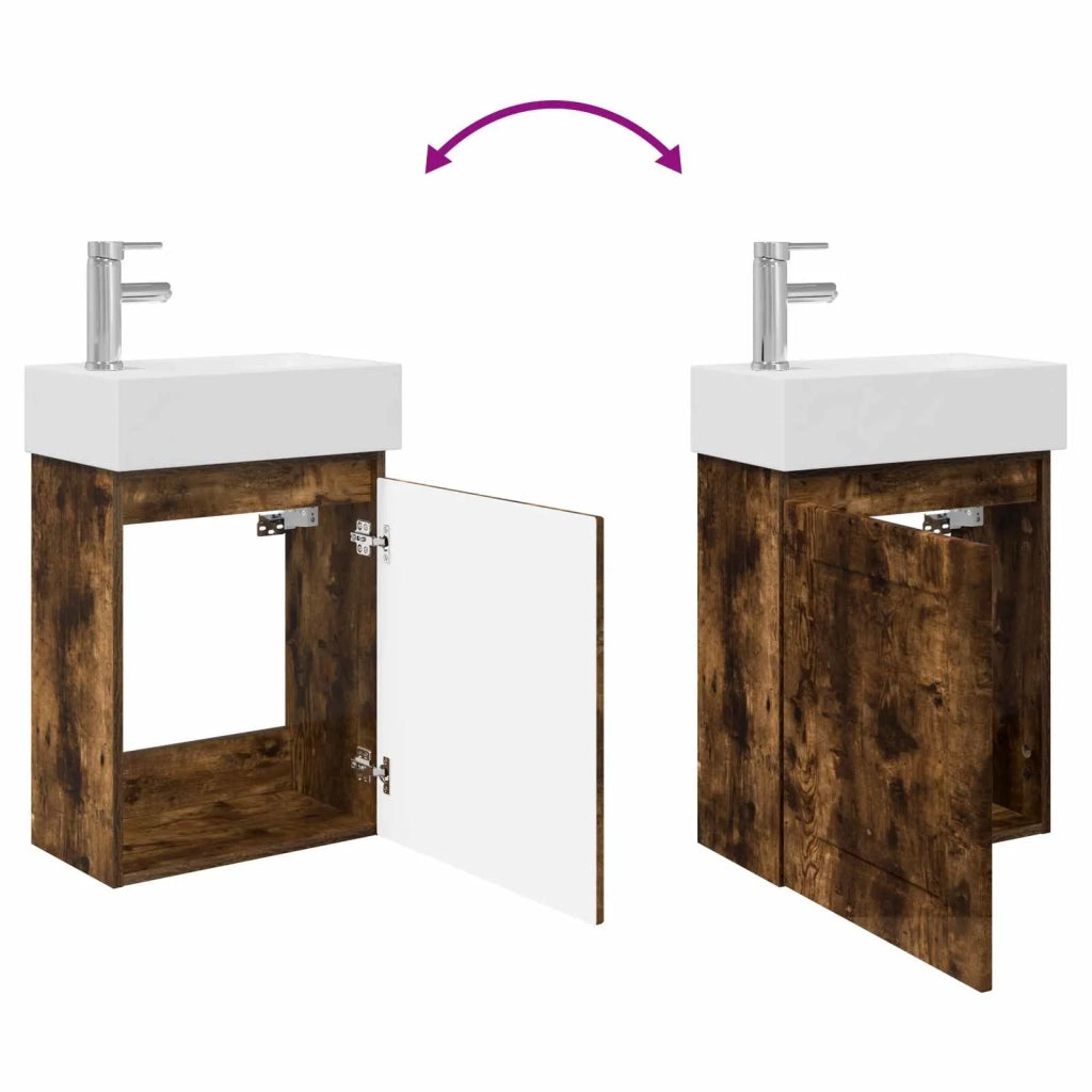 Mobile bagno con rubinetto Rovere Fumo 45,5 x 22,5 x 84 cm 889506