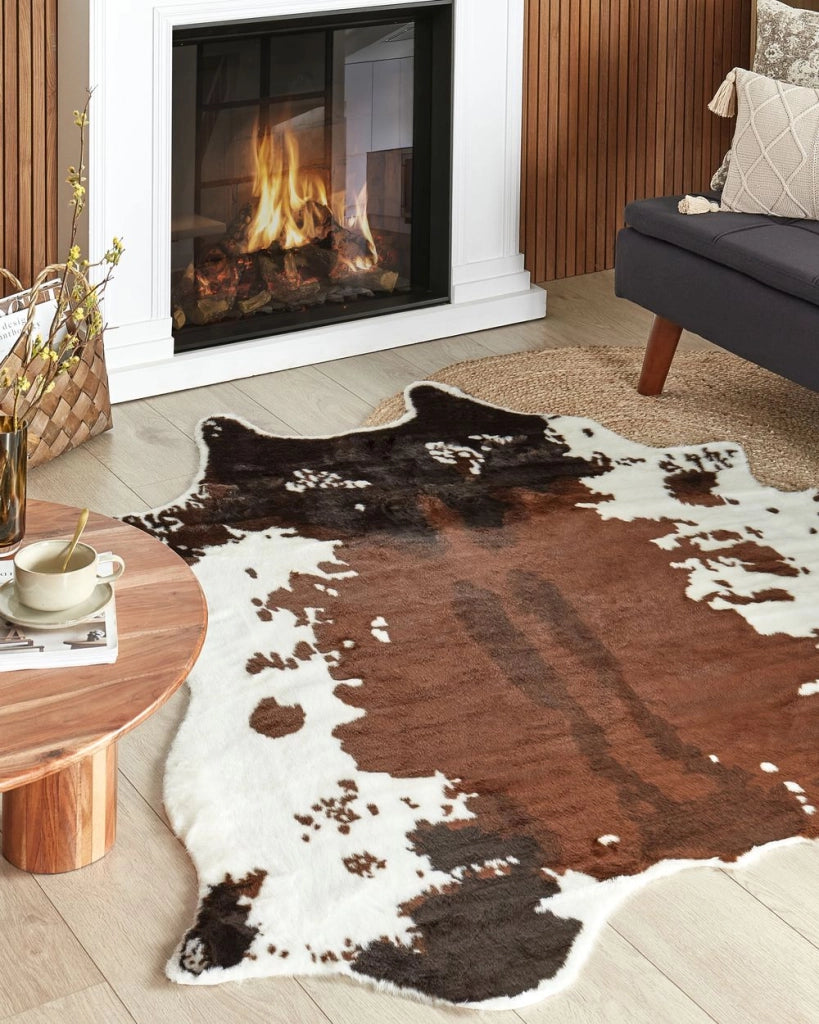 Tappeto tappetino Bianco e Marrone Ecopelle Pelle Bovina 150 x 200 cm Irregolare Moderno Rustico
