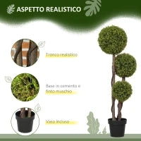 Pianta di Bosso Artificiale a 3 Sfere con Vaso Incluso e Fondo Rinforzato, Altezza 115 cm