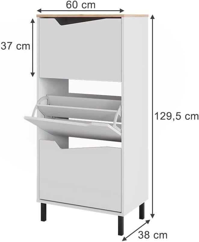 Scarpiera da ingresso Marelle, Bianco/Artisan, 60 x 129.5 cm con 3 scomparti