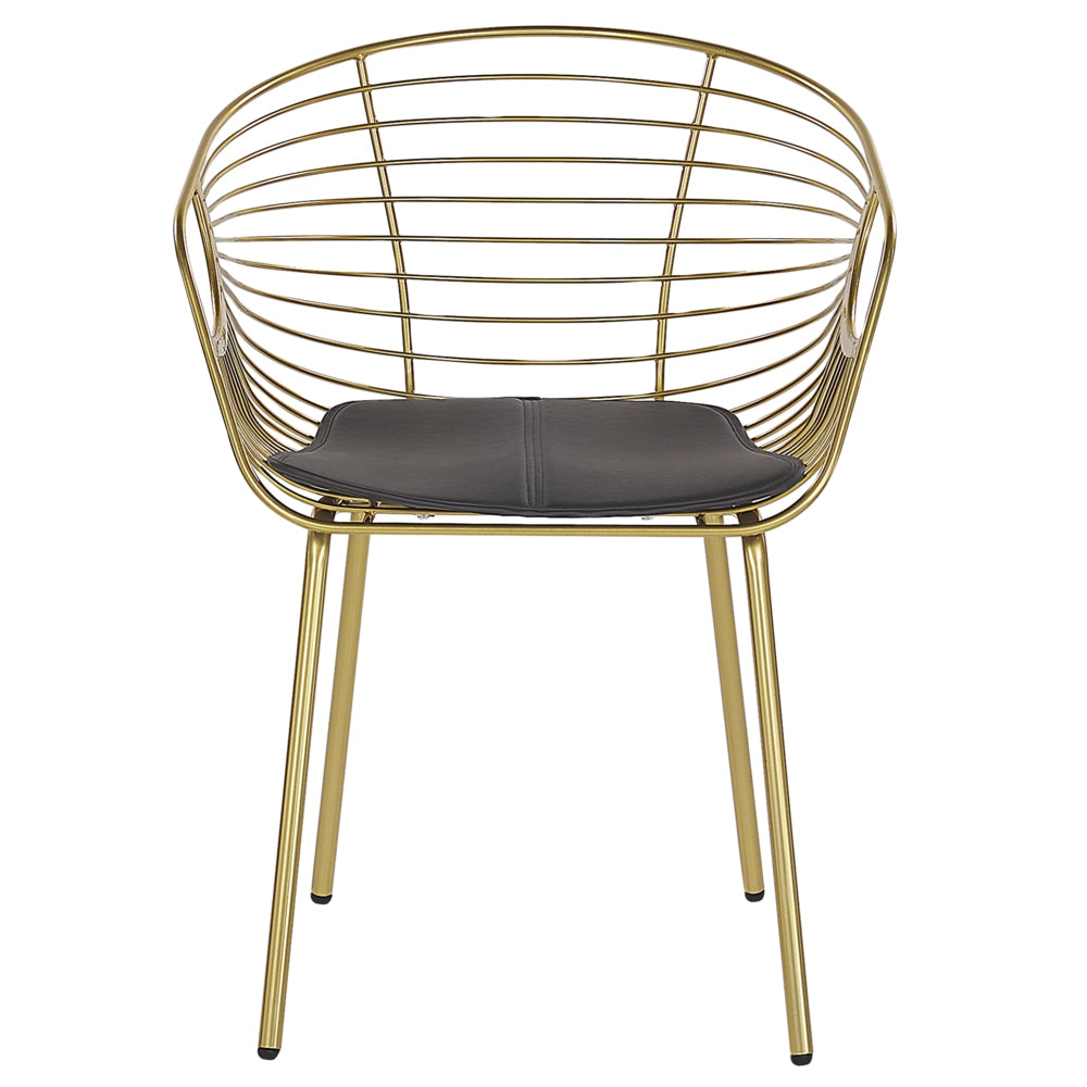 Set di 2 sedie da pranzo in filo metallico dorato design ecopelle Nero cuscino per sedile Glam Industrial Modern