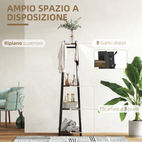 Appendiabiti da Terra 34x34x170 cm con 8 Ganci e 4 Ripiani in MDF Marrone