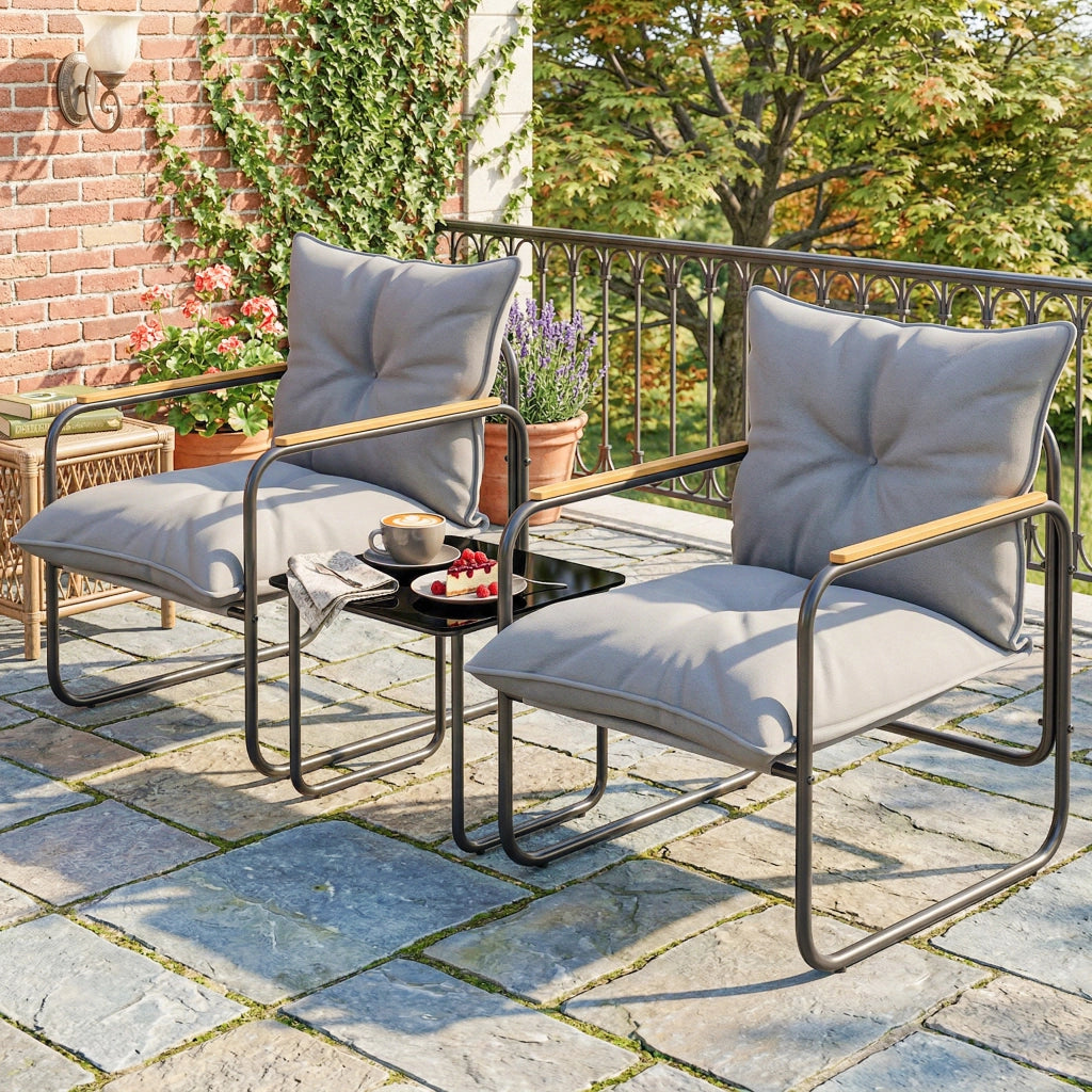 Set Bistr¨° 3 Pezzi ¨C Zephmum ¨C Grigio Scuro, Metallo, Cuscini
