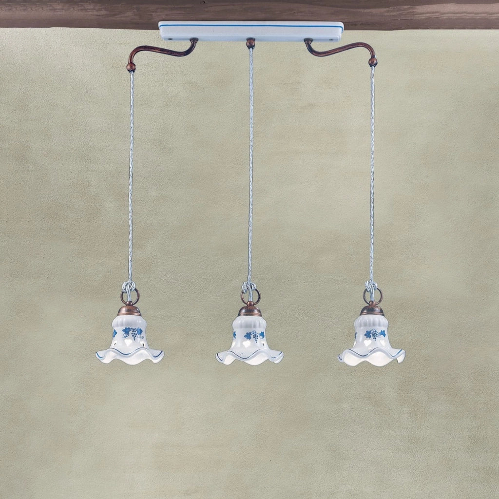Lampadario Classico Chieti Metallo E Ceramica Nero Sfumato Argento 3 Luci E14