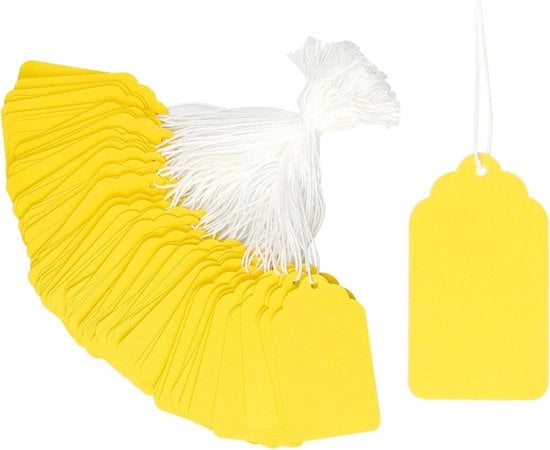 200 pezzi di biglietto di prezzo con cordino - marchio bianco e etichette descrittive - giallo