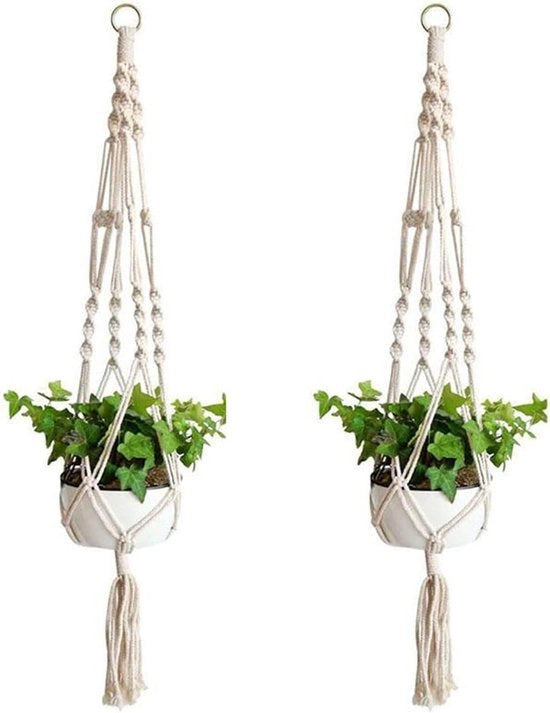 Porta piante a maglia - filo di cotone - decorazione per muro - decorazione per la casa - cura verde per ufficio - 4 gambe