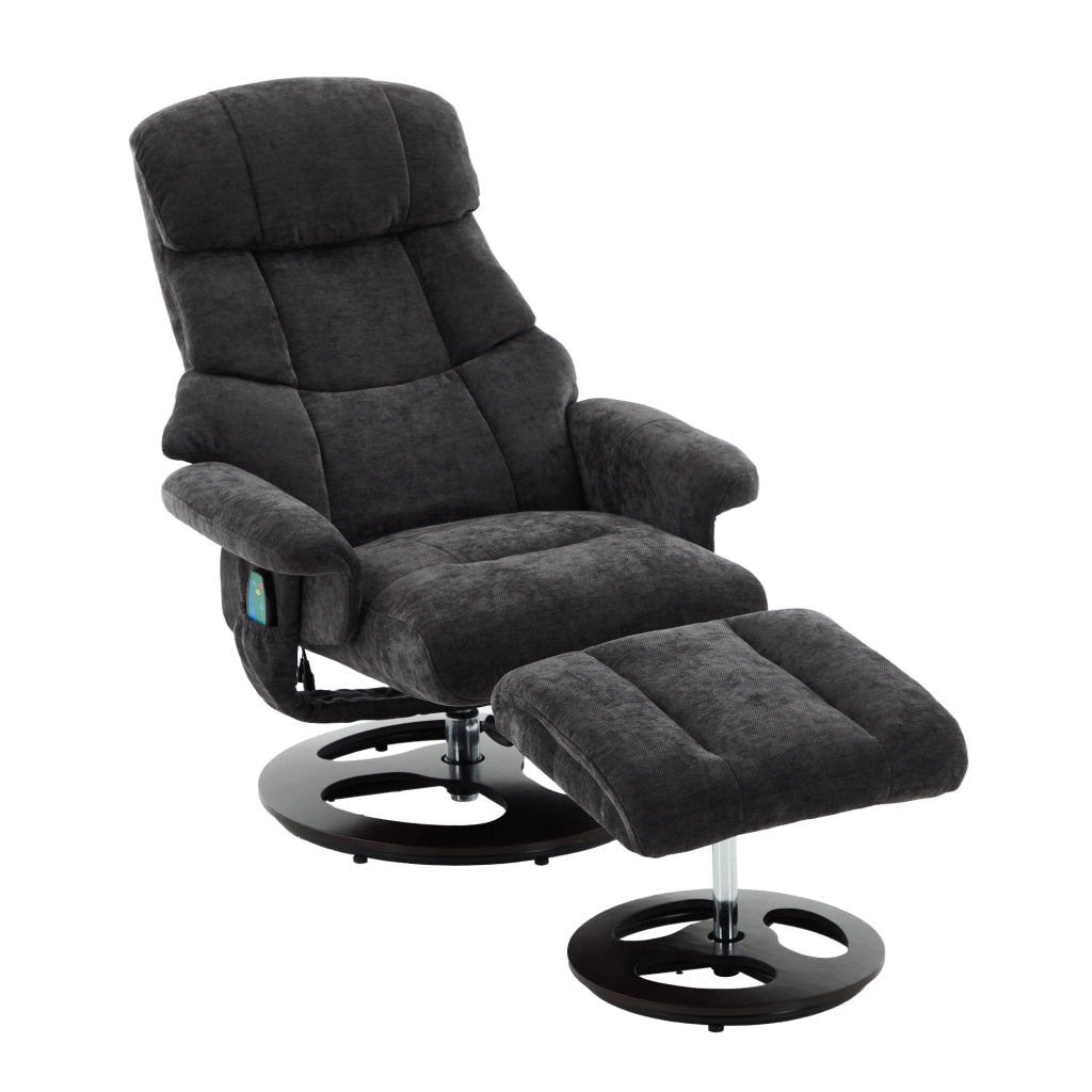 Poltrona Relax Reclinabile Massaggiante con Poggiapiedi ¨C MINIMAL ¨C Girevole 360¡ã, Tessuto Chenille Scuro
