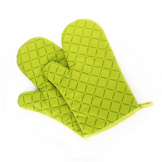 Ovenwanten con impronta antiscivolo in silicone, guanti in cotone, 1 coppia guanti termoresistenti per cucina, cottura e griglia (verde, 2 pezzi)