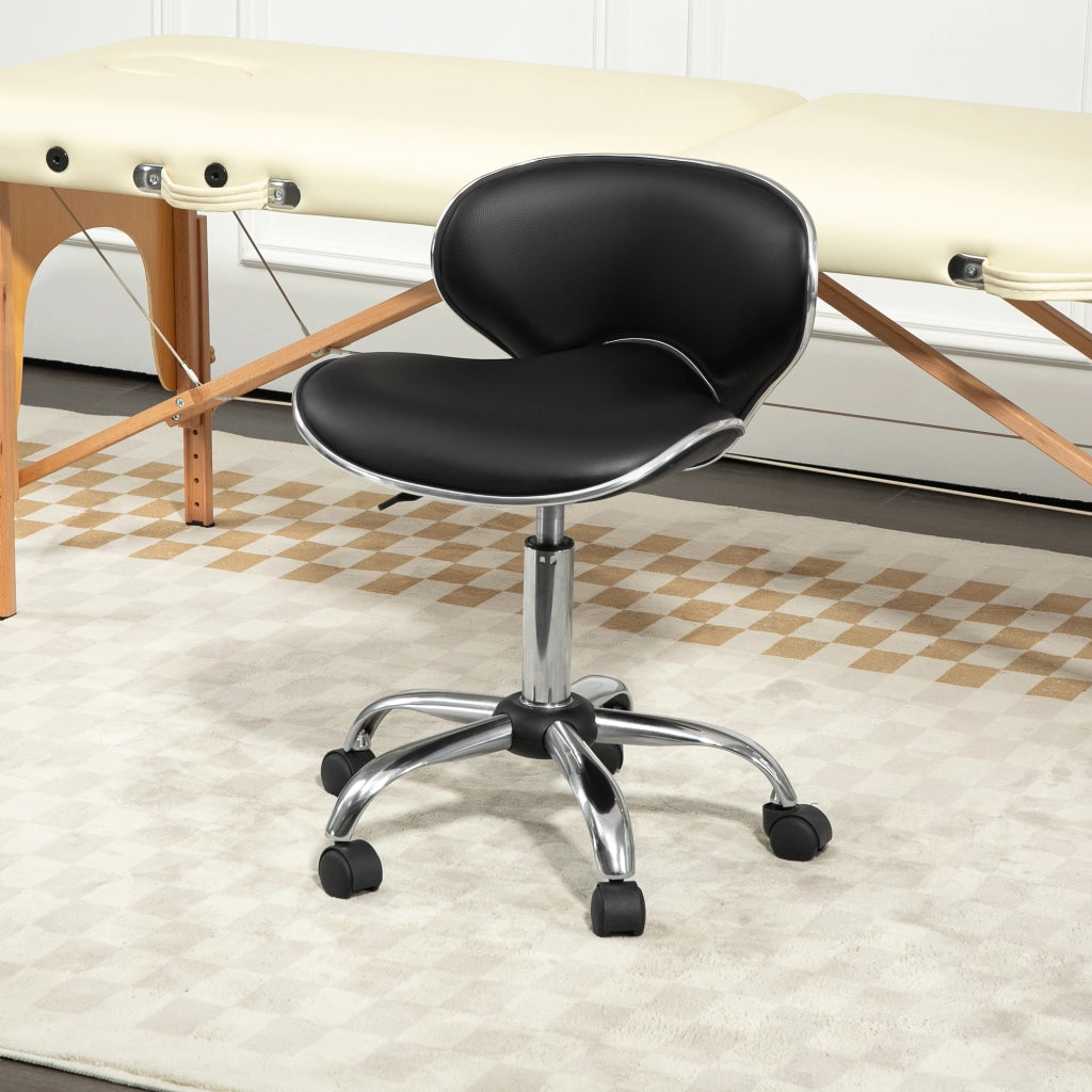 Sgabello da lavoro con rotelle e schienale regolabile 44-56 cm ¨C zephmum ¨C nero