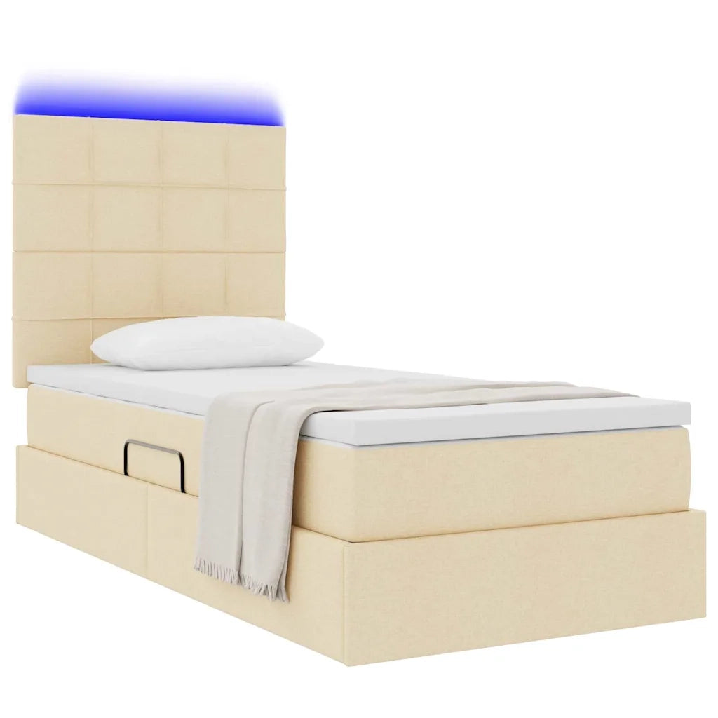 Letto con contenitore LED e materasso Crema 90 x 190 cm Tessuto