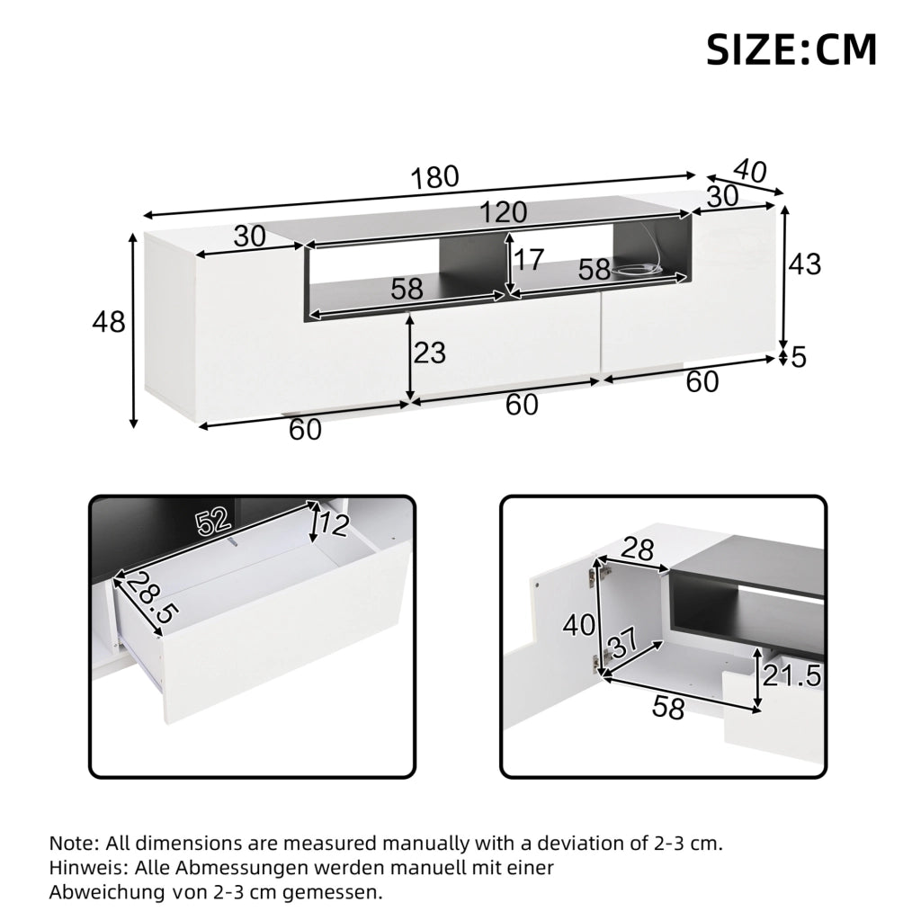 Mobile TV bianco lucido con LED, 180 x 40 x 48 cm