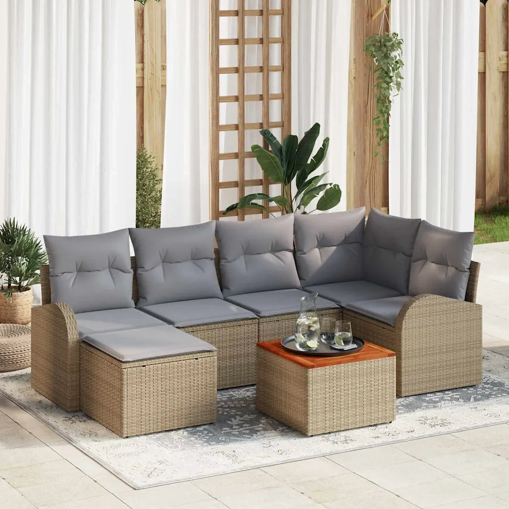 Set Divano da Giardino con cuscino 7 pcs Beige polyrattan