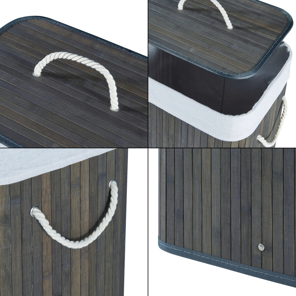 Cesto Portabiancheria Salla con Coperchio e Sacco Rimovibile 72 L Bambù - Blu scuro / Grigio [en.casa]