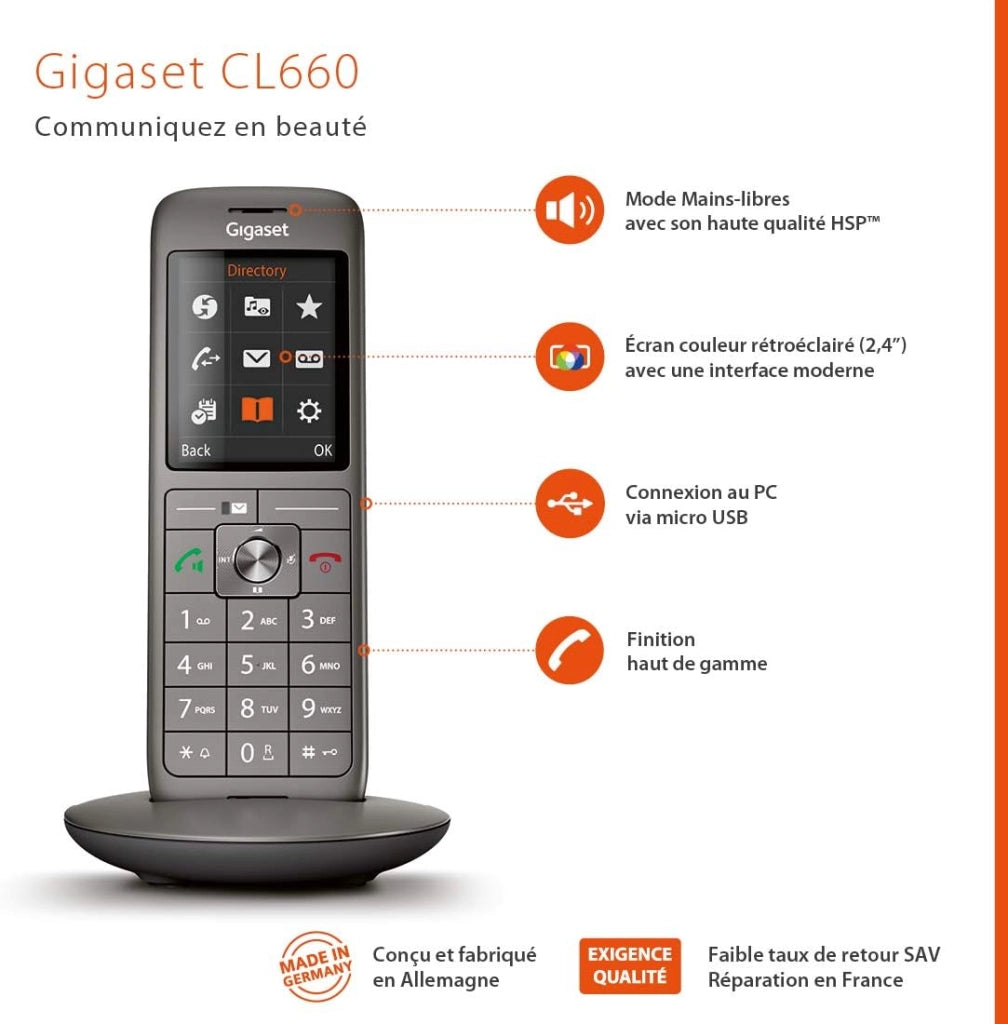 Gigaset CL660 Duo Analog/DECT telephone Identificatore di chiamata Grigio [Versione Francia]