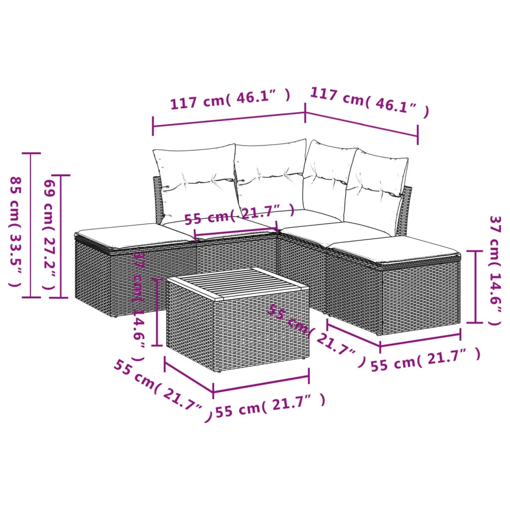 Set Divano da Giardino 6 pz con Cuscini Nero in Polyrattan 3223668