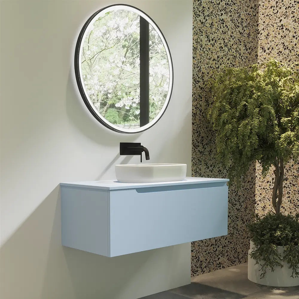 Mobile bagno sospeso 70 cm un cassetto color carta da zucchero con top  | Moor