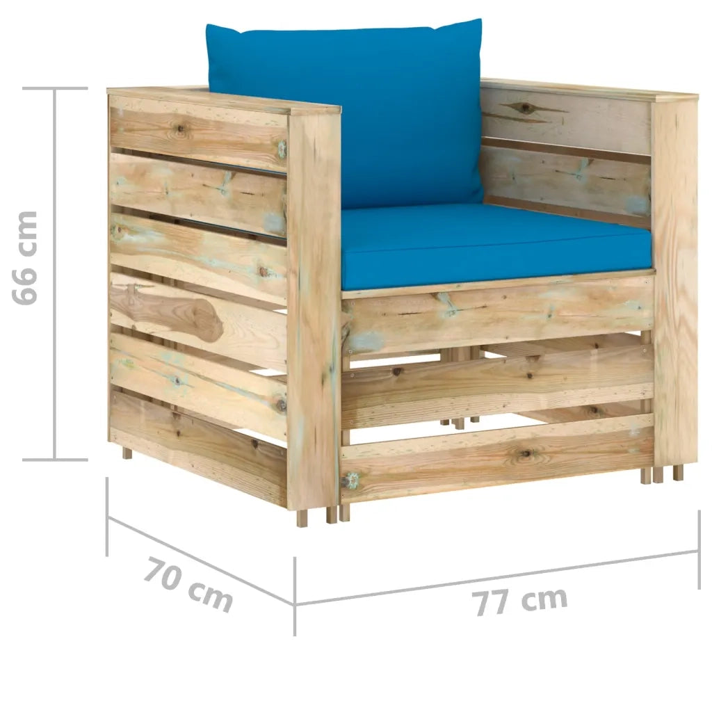 Set Salotto da Giardino 2 pz | Set di Mobili da Esterno con Cuscini Legno Impregnato Verde