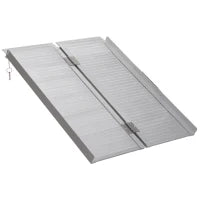Rampa per Sedia a Rotelle Antiscivolo e Pieghevole con Bordi, Carico Max. 270 Kg, in Alluminio, 91 x 74 cm, Argento