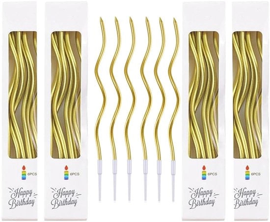 Set di candele per compleanni da 24 - Candele a forma di cupcake dorate - Candele lunghe - Decorazione per bambini/adulti - Festa di benvenuto per il bambino - Materiale cera - Candele per torta
