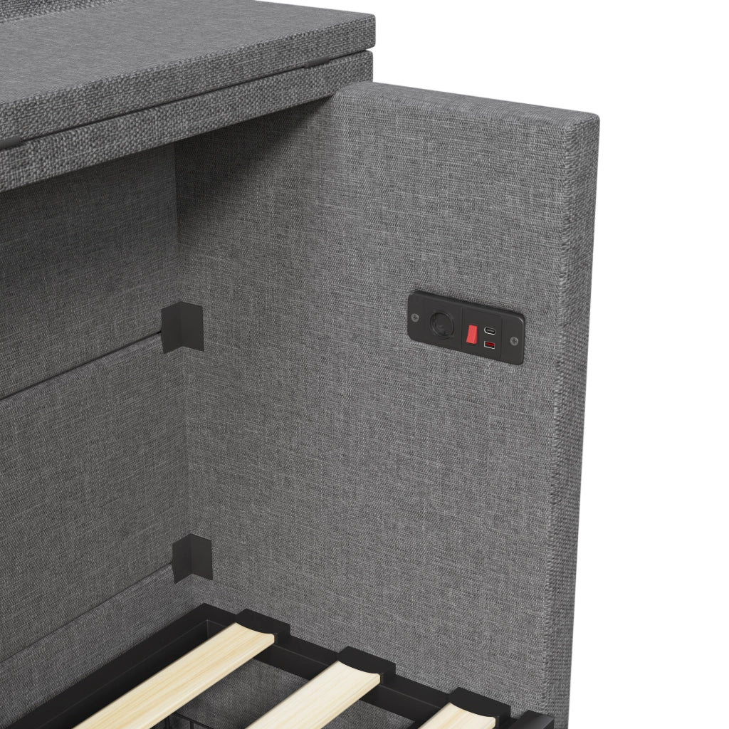 DESMIU Letto a scomparsa 140 × 200 cm 2 posti con 1 cassetto, USB, Type-C e ripiano, senza materasso, grigio