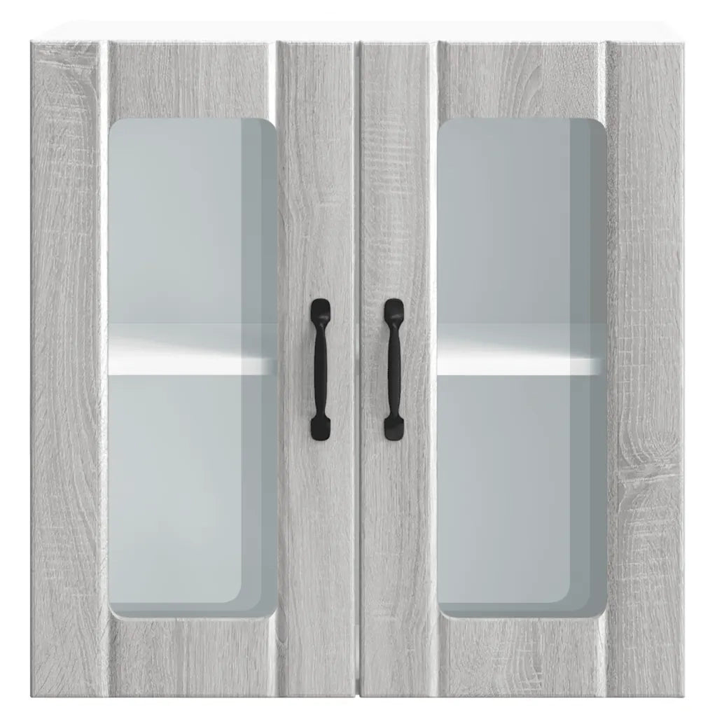 Pensile da Cucina con Porta in Vetro-Mobile Cucina da Parete Lucca Grigio Sonoma 706093