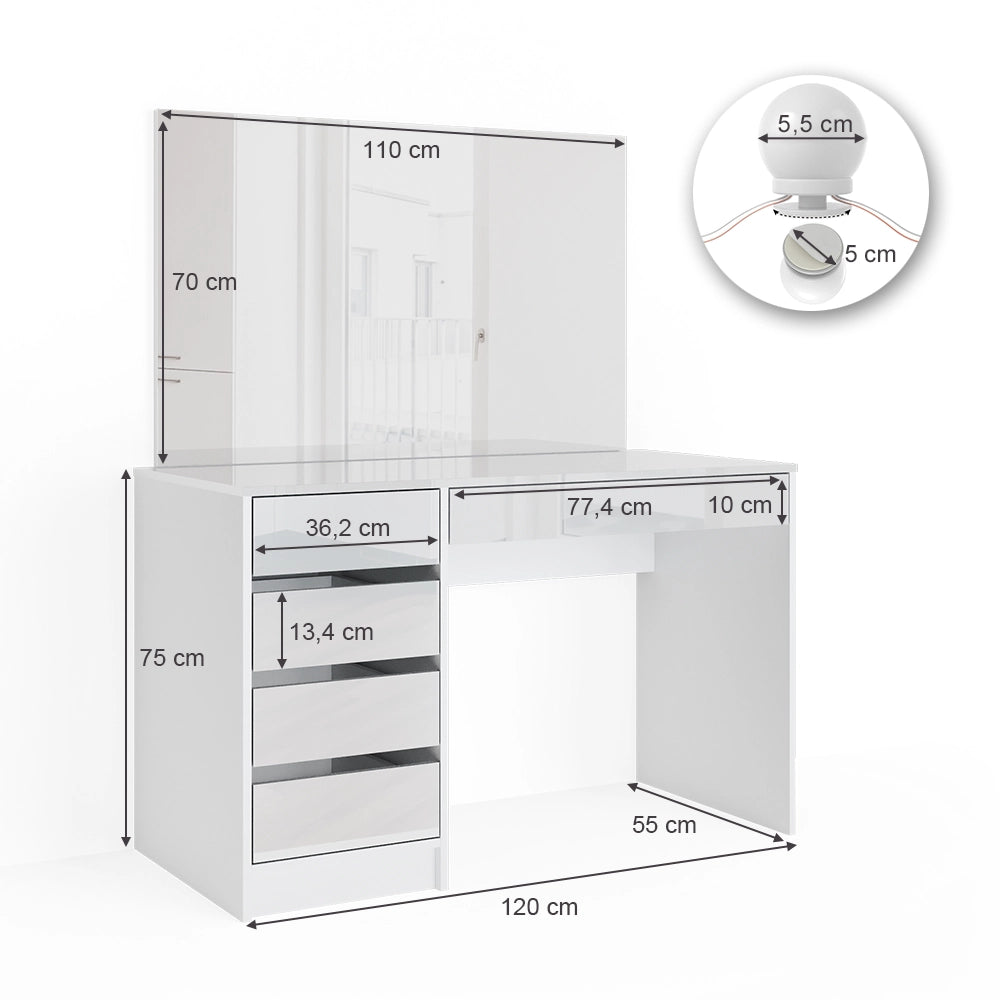 Vicco Tavolo da toeletta Bianco 55 cm con illuminazione a LED