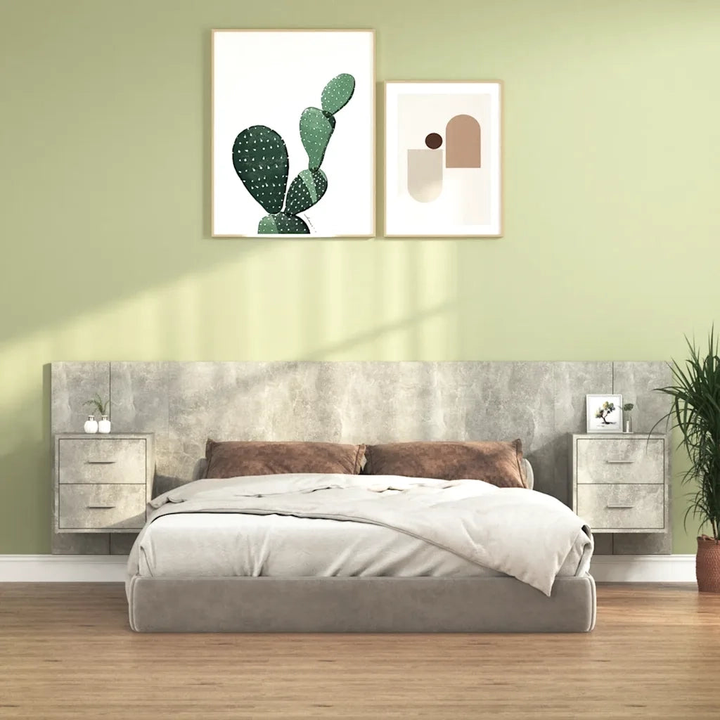 Testiera Letto con Comodini in Legno Multistrato Grigio Cemento 3115711