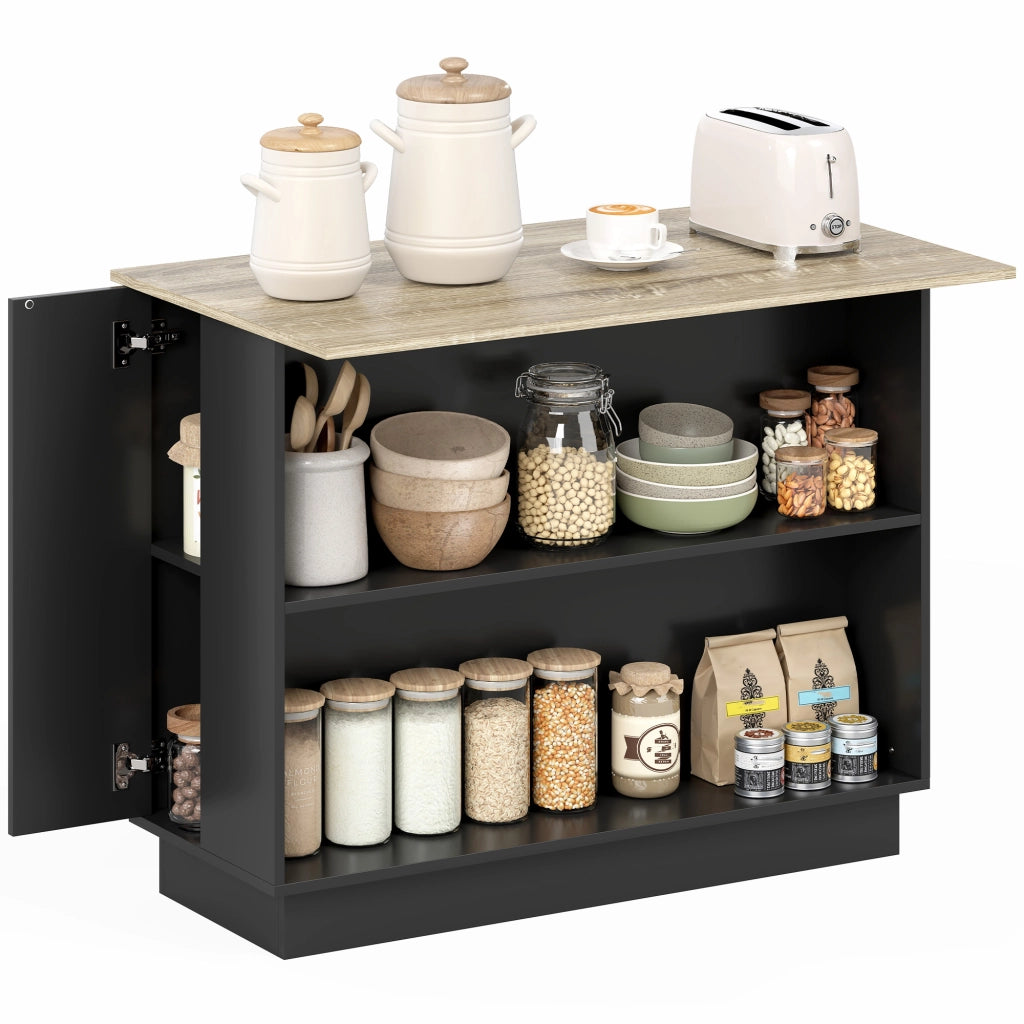 Isola per Cucina con 2 Ripiani Aperti e 2 Armadietti, in MDF, 105x60x82 cm, color Rovere e Nero