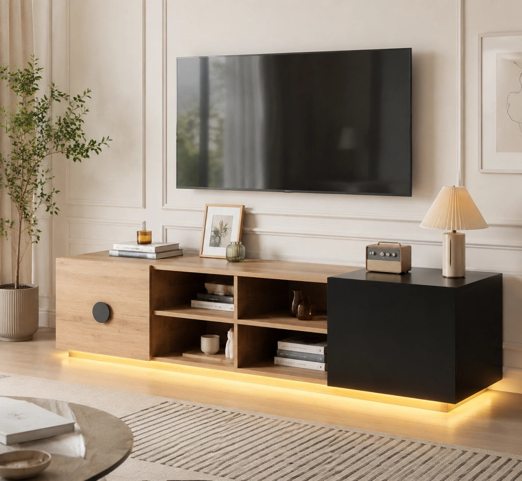 Cassettiera per TV in legno ingegnerizzato nero; lunghezza 180 cm