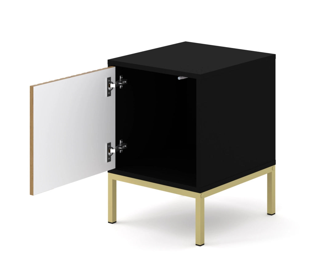 MOBILE RAVENNA F MOBILI SOTTO SCRIVANIA IN MDF VERNICIATO COMODINO 1D NERO OPACO ROVERE ARTIGIANALE STRUTTURA ORO