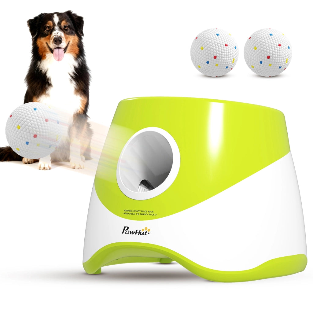Lanciaballe automatico per cani con 3 palline ETPU, 3 distanze regolabili 6m 10m 14m, ricaricabile per casa e giardino, verde