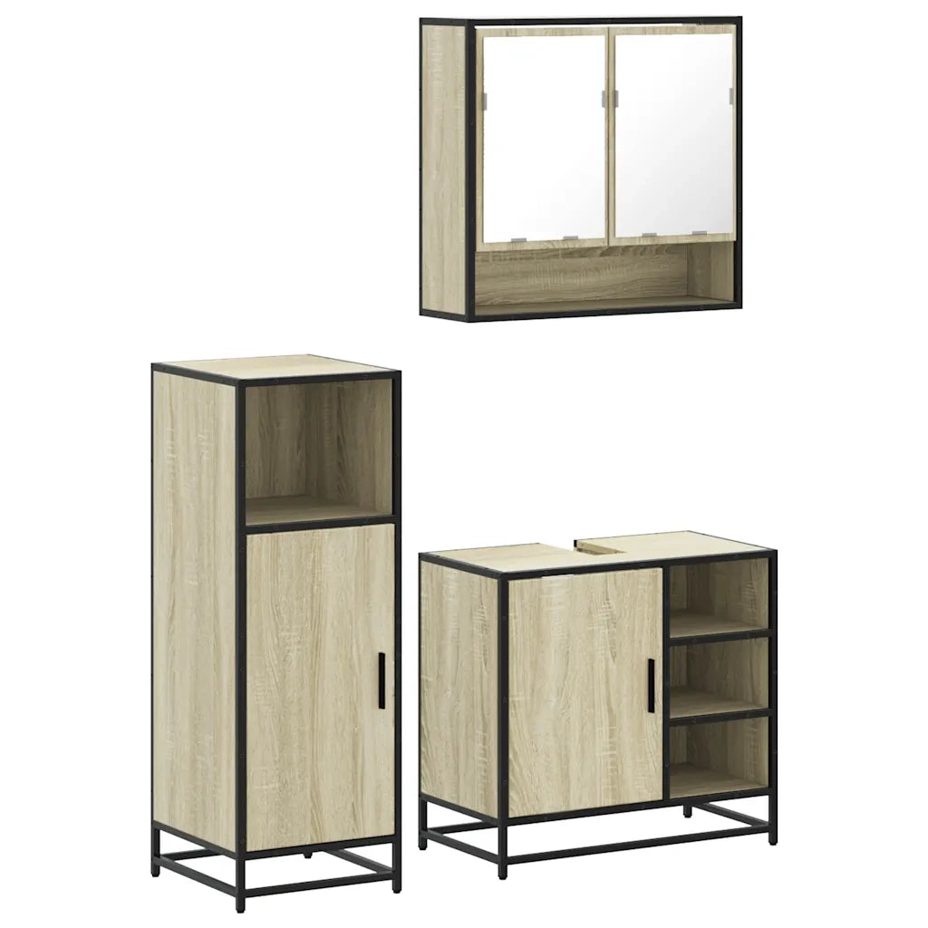 Set Mobili da Bagno 3 pz Rovere Sonoma in Legno Multistrato