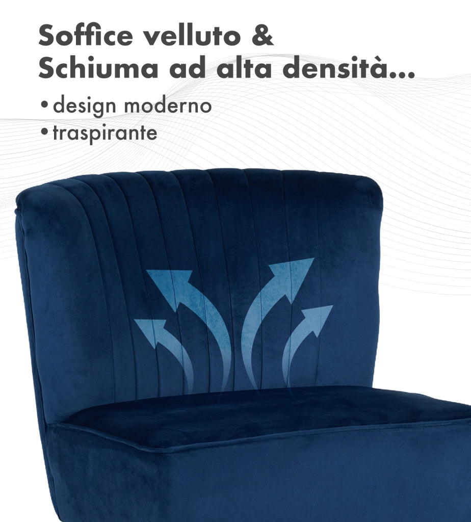 Poltrona Moderna Stile Scandinavo Comoda Rivestita In Velluto Poltroncina Da Camera Con Gambe Oro Sedia Per Ingresso Ufficio Casa Lavoro Divano Singolo Relax  - Blu