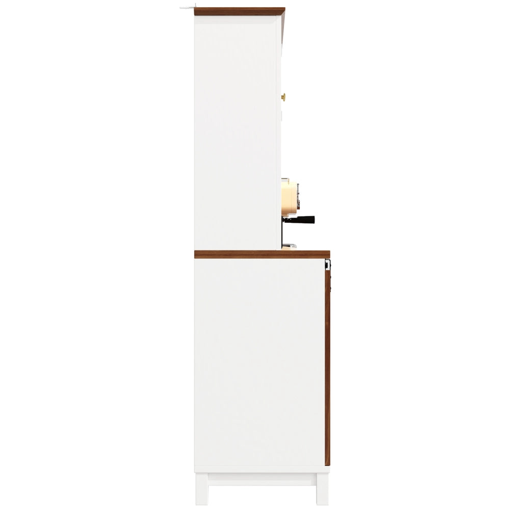 Credenza da cucina 104x40x180 cm con LED e porta scorrevole in MDF; metallo e vetro bianco