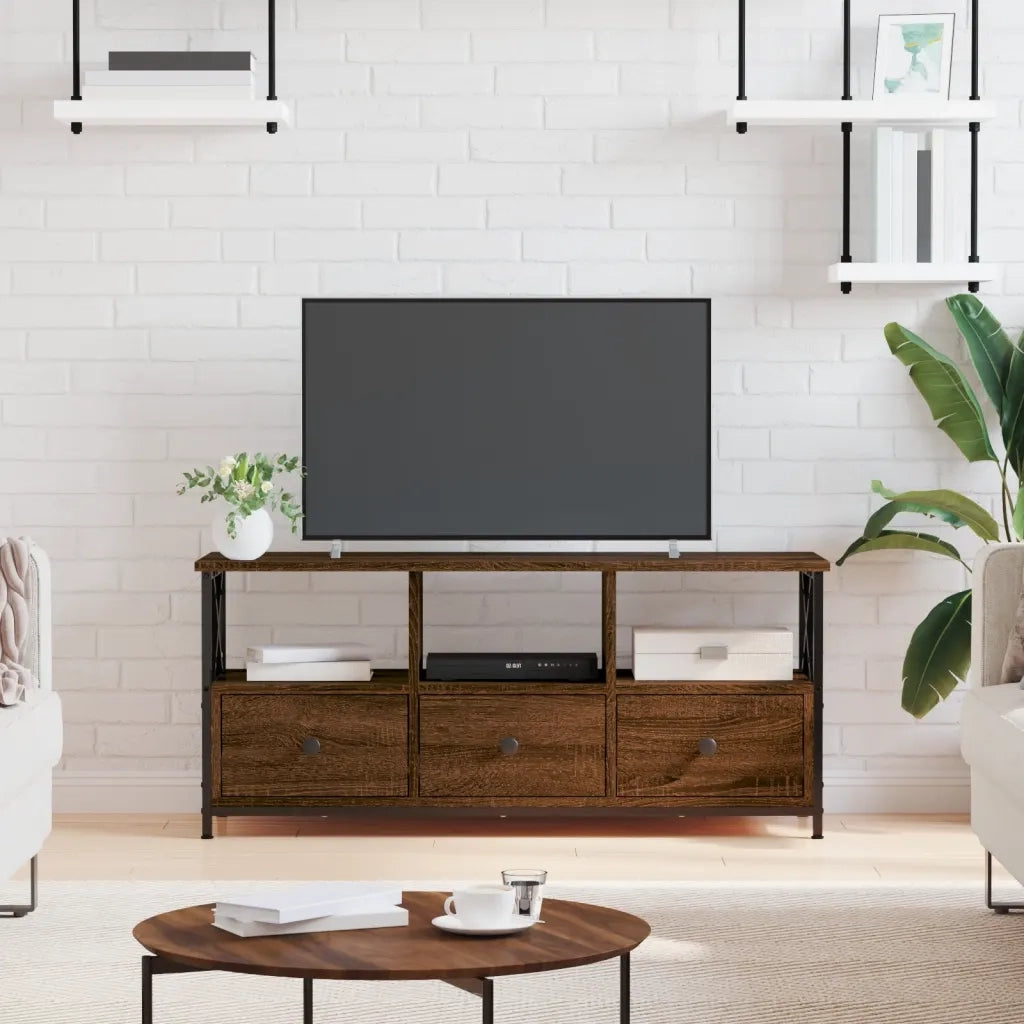 Mobile TV Rovere Marrone 102x33x45 cm Legno Multistrato e Ferro 831792