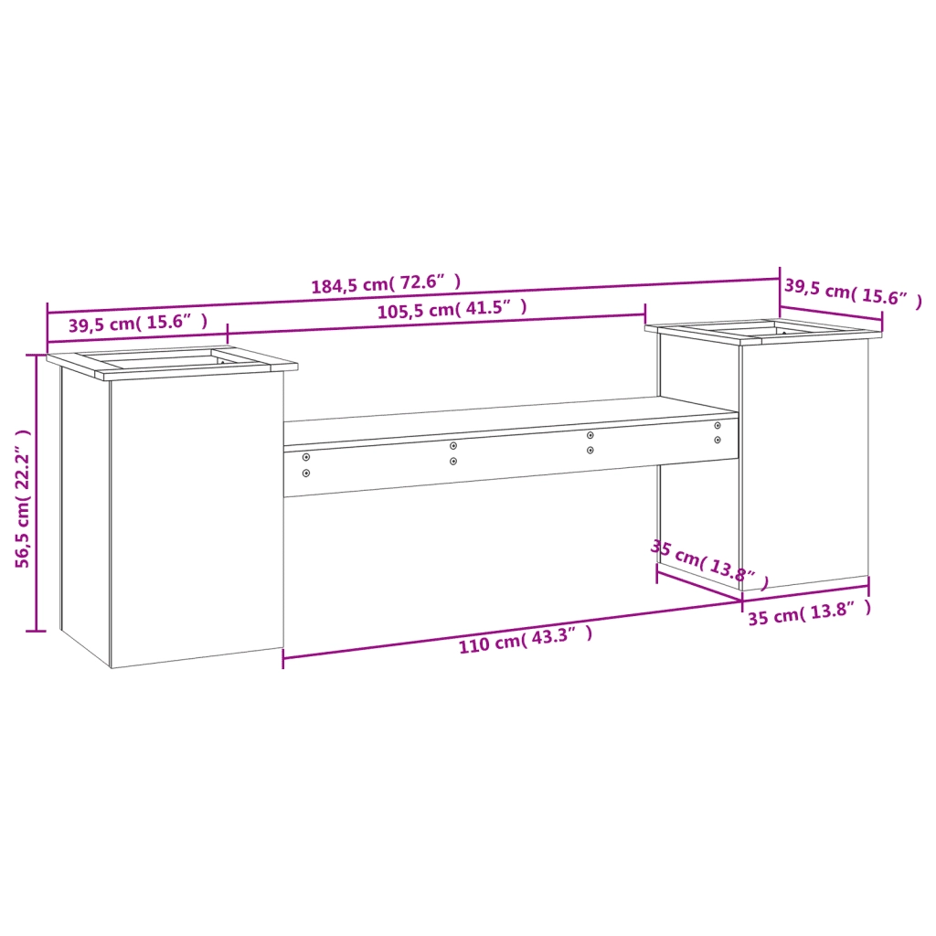 Panchina Fioriera Bianca 184,5x39,5x56,5 cm Legno Massello Pino 825171