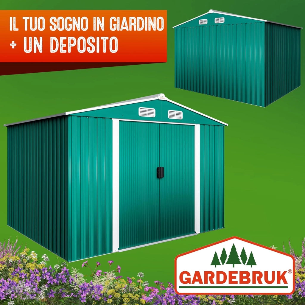 Capanno da Giardino XXL 5m² Fondamenta 260x205x180cm Porta Scorrevole Rimessa per Attrezzi da Esterno 9m³