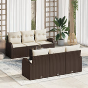 Set di divani da giardino 7 Pezzi con cuscini Marrone Polyrattan