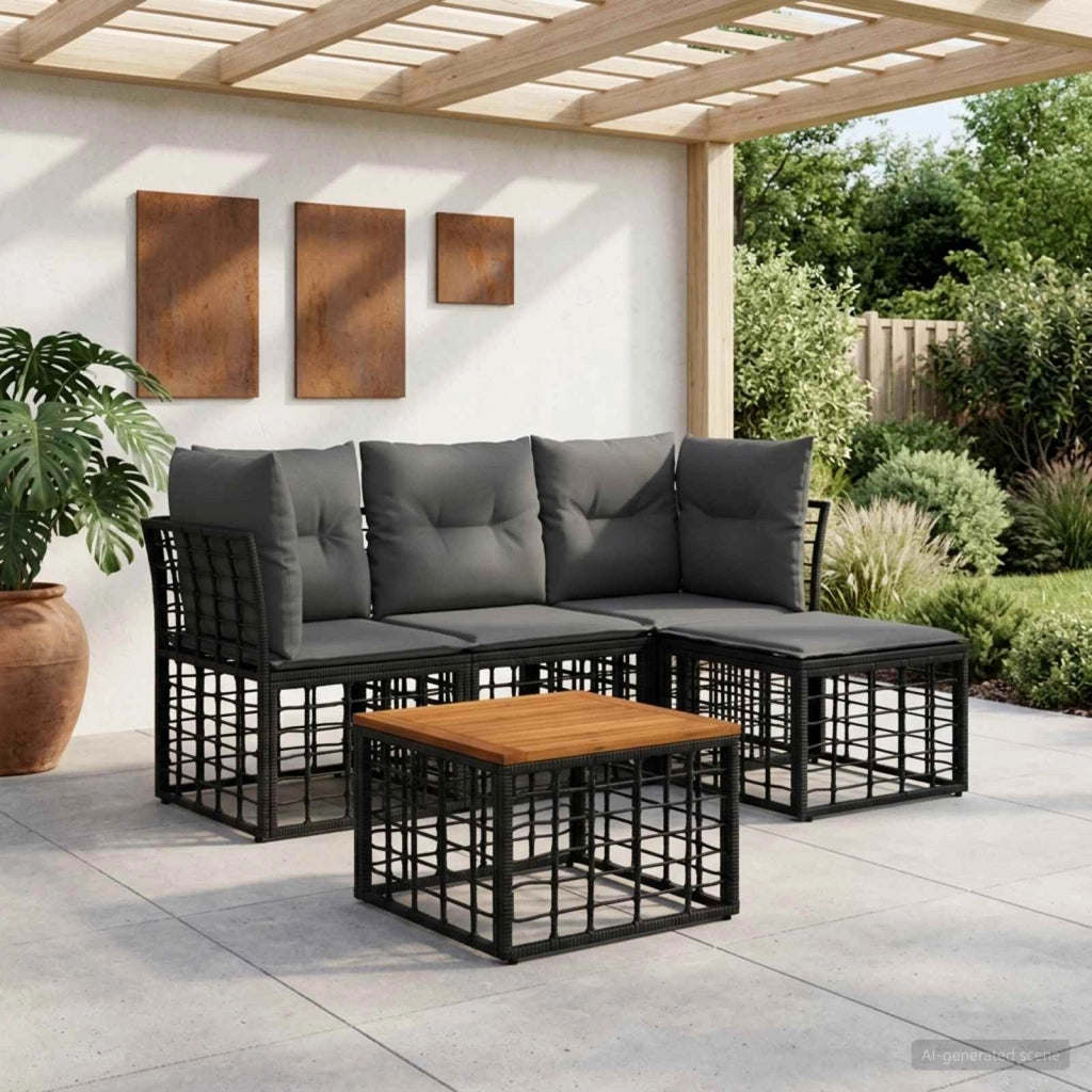 Set di divani da esterno 5 pz Nero e Grigio scuro Poliestere 3437457