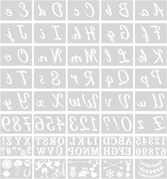 Set di stencil lettere premium 40 pezzi con 128 modelli - Alfabeto artistico e stencil numeri per decorazione di parete e DIY - Accessori per hobby creativi