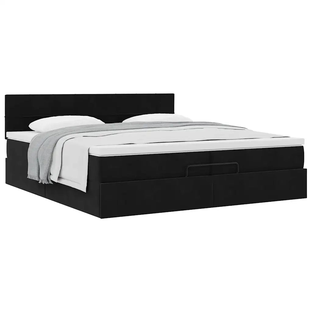 Struttura Letto Pouf con Materasso Nero 200x200 cm in Velluto 3311797