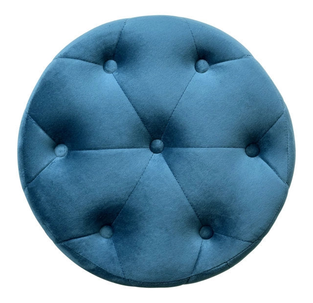 Pouf in velluto capitonné blu petrolio, poggiapiedi - Honey - PO27HO