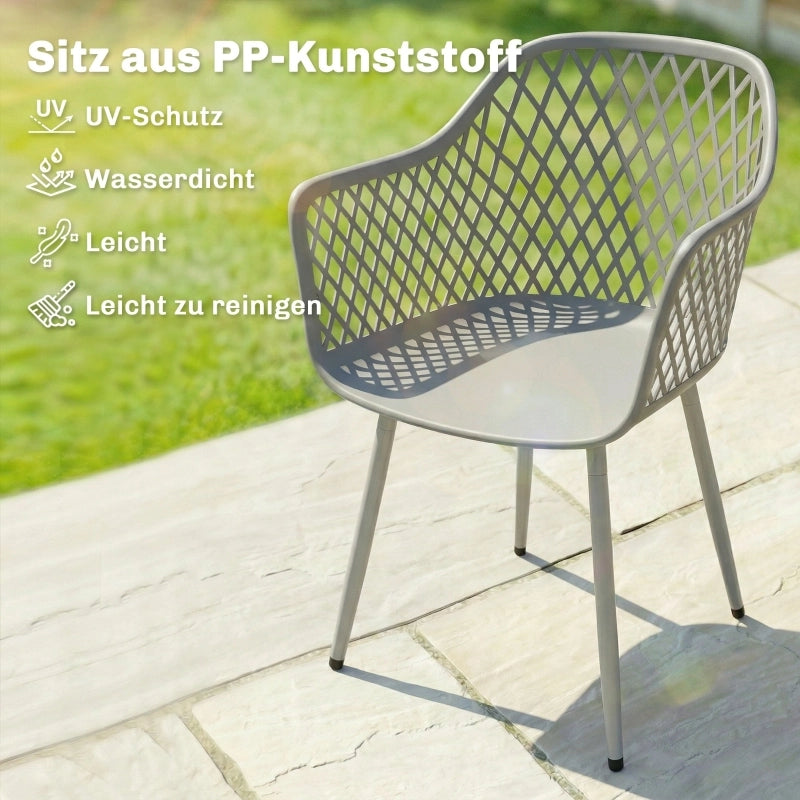 Set di 4 sedie da giardino, in plastica resistente ai raggi UV, con braccioli e schienale, 56 x 51 x 84 cm, colore grigio.