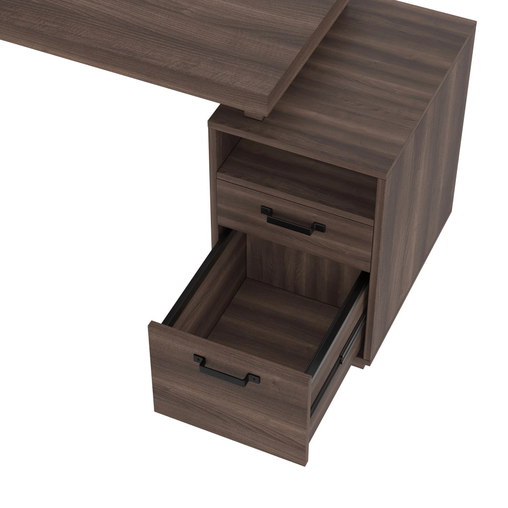Scrivania lineare con vano aperto e cassetto silenzioso in MDF e metallo marrone 135 × 54 × 76,4 cm