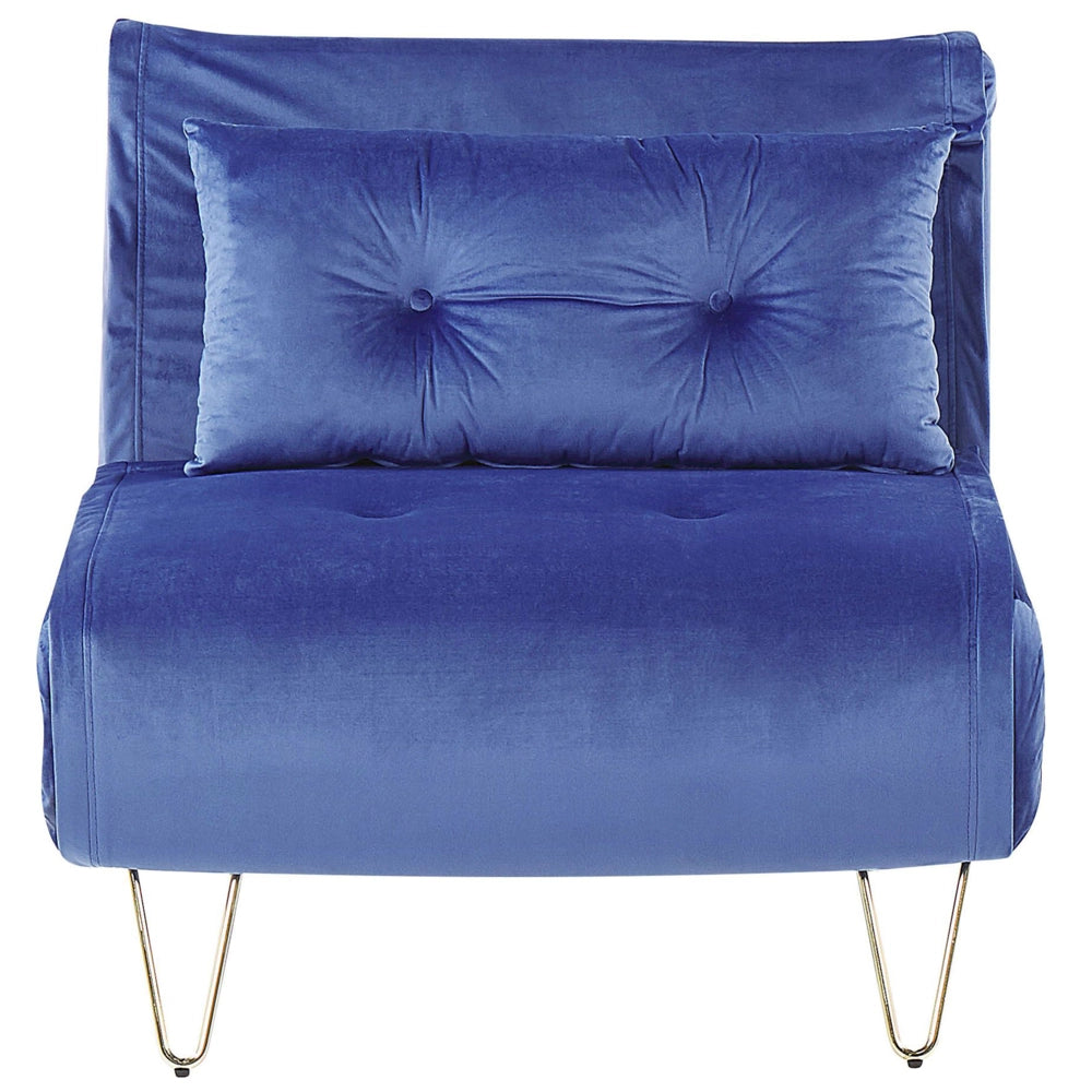 Divano letto piccolo in velluto blu navy 1 posto letto pieghevole senza braccioli con cuscino gambe in metallo dorato glamour